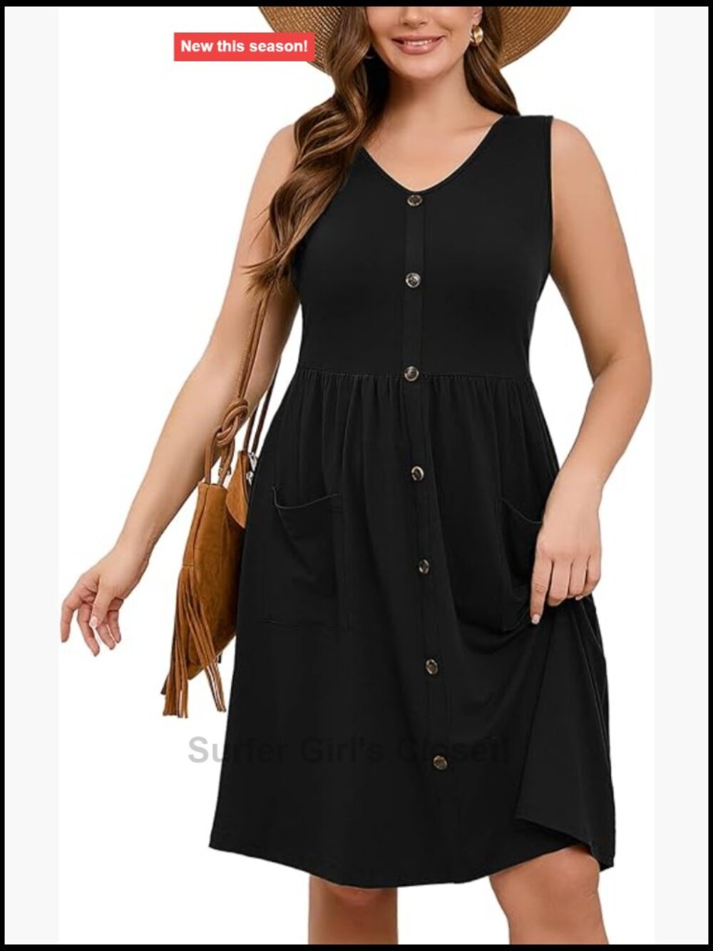 Plus Size Sleeveless Button Down Swing Midi Dress with Pockets
